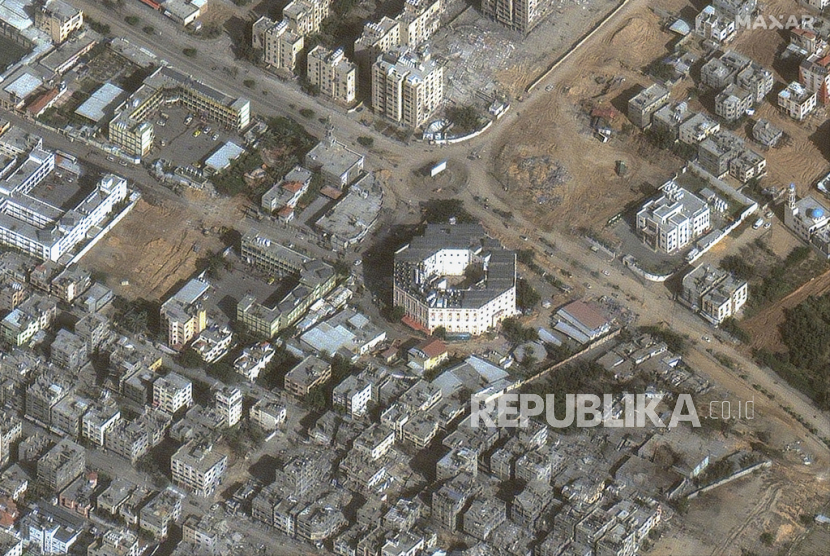 DOKUMENTASI Gambar satelit menampilkan RS Indonesia di Jabaliya, Jalur Gaza, Palestina, pada akhir November 2023. 