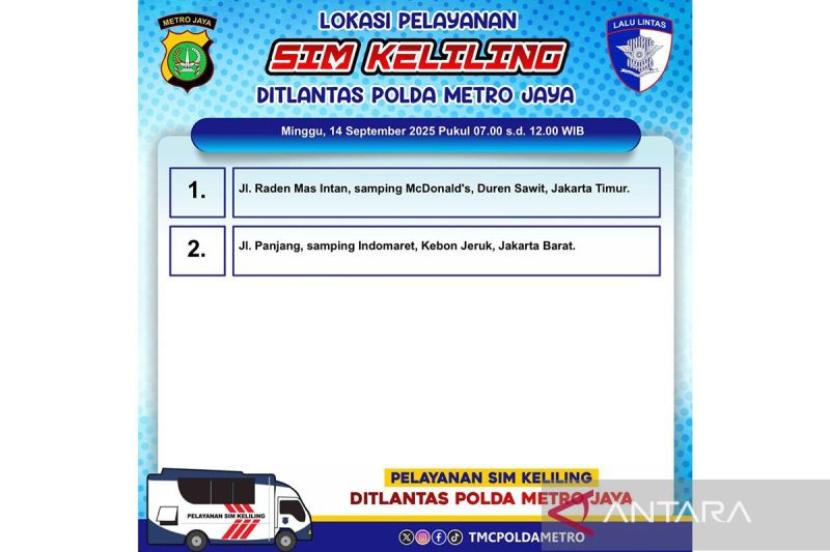 Layanan SIM keliling tersedia di lima lokasi DKI Jakarta pada Jumat.