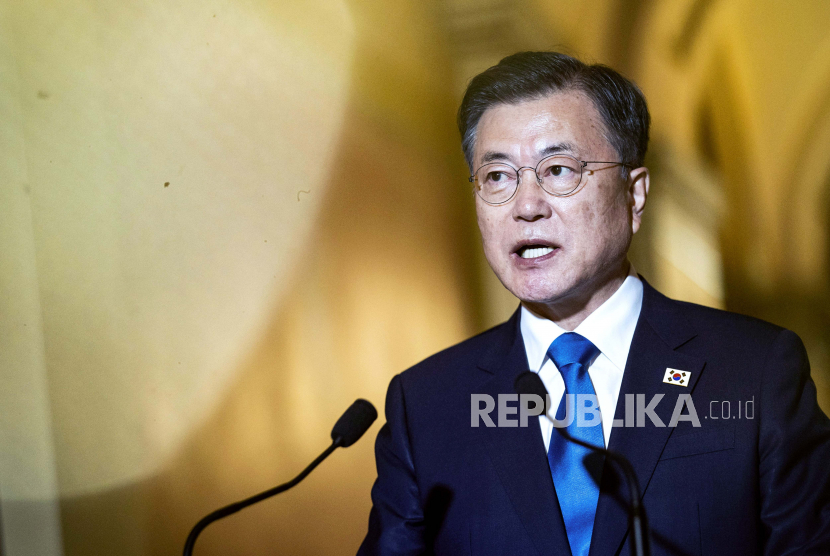 Presiden Korea Selatan Moon Jae-in. Ilustrasi.