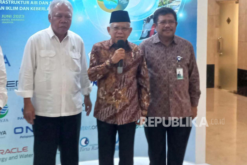 Wakil Presiden Maruf Amin saat membuka Indonesia Water and WastewaterExpo and Forum 2023 di Hotel Bidakara, Jakarta, Selasa (6/6/2023).