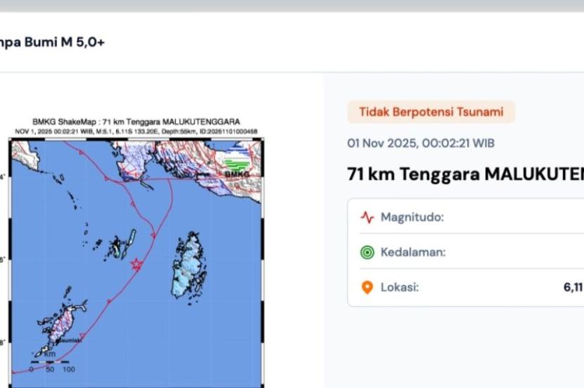Gempa Magnitudo 5,1 Guncang Tenggara Maluku Tenggara
