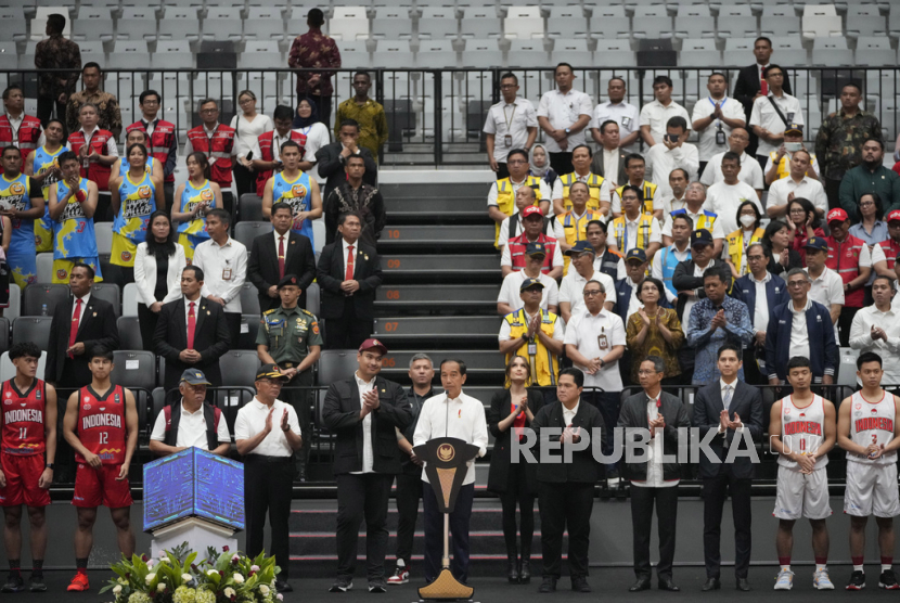 Presiden Joko Widodo saat peresmian Indonesia Arena, Gelora Bung Karno, Jakarta, Senin (7/8/2023).