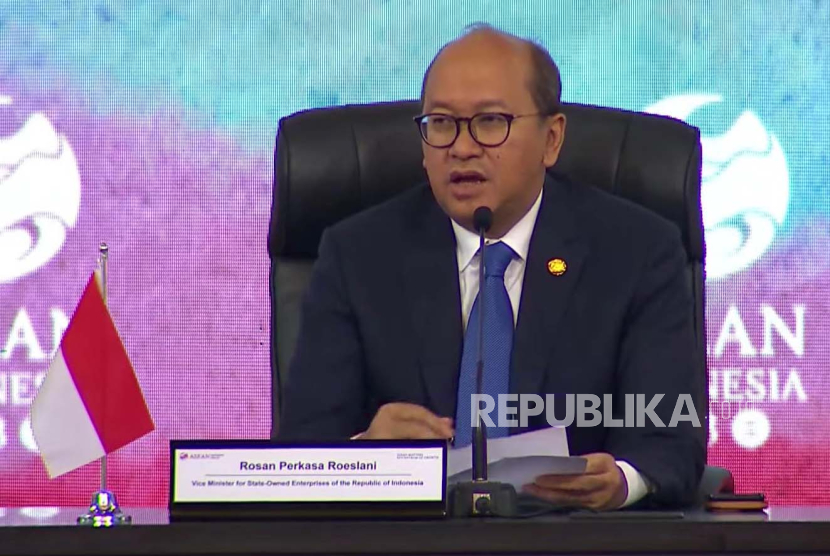 Wakil Menteri BUMN I Rosan Roeslani menjelaskan rencana kerja sama yang bisa dieksekusi antara negara negara ASEAN dalam bussines matching dalam  ASEAN-Indo-Pacific Forum, Rabu (6/9/2023).
