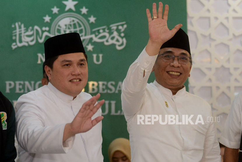 Ketua Umum Pengurus Besar Nahdlatul Ulama (PBNU) KH Yahya Cholil Staquf bersama Ketua Steering Commitee Satu Abad Nahdlatul Ulama (NU) Erick Thohir. (ilustrasi)