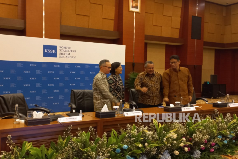 Kementerian Keuangan, LPS, OJK, dan Bank Indonesia menggelar konferensi pers konferensi pers Hasil Rapat Berkala Komite Stabilitas Sistem Keuangan (KSSK) I Tahun 2023, Selasa (31/1/2023).