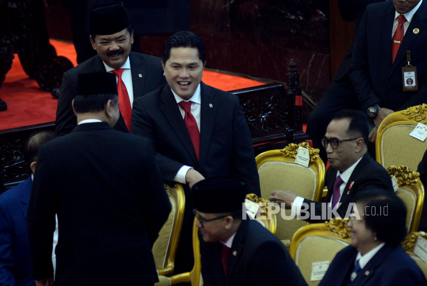 Menteri BUMN Erick Thohir saat menghadiri Sidang Tahunan MPR dan Sidang Bersama DPR dan DPD Tahun 2023 di Gedung Nusantara, Senayan, Jakarta, Rabu (16/8/2023).