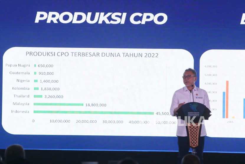 Menteri Perdagangan Zulkifli Hasan memberikan sambutan saat Peluncuran Bursa CPO di Jakarta, Jumat (13/10/2023). 