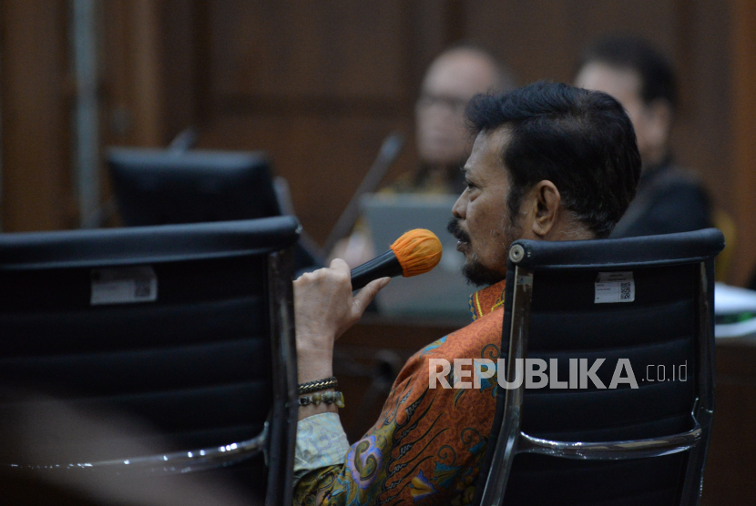 Terdakwa kasus pemerasan dan gratifikasi di Kementerian Pertanian yang juga mantan Menteri Pertanian Syahrul Yasin Limpo (SYL) saat menjadi saksi mahkota dalam sidang lanjutan  di Pengadilan Tipikor, Jakarta, Senin (24/6/2024). Syahrul Yasin Limpo (SYL) menjadi saksi mahkota untuk mantan Sekjen Kementan Kasdi Subagyono dan mantan Direktur Alat dan Mesin Pertanian Kementan Muhammad Hatta. Saksi mahkota merupakan terdakwa yang bersaksi untuk terdakwa lainnya.