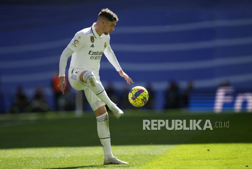 Gelandang Real Madrid, Federico Valverde, mencetak 2 gol saat Madrid unggul 3-2 atas AC Milan di Soccer Champions Tour 2023 di Amerika Serikat, Senin (24/7/2023).
