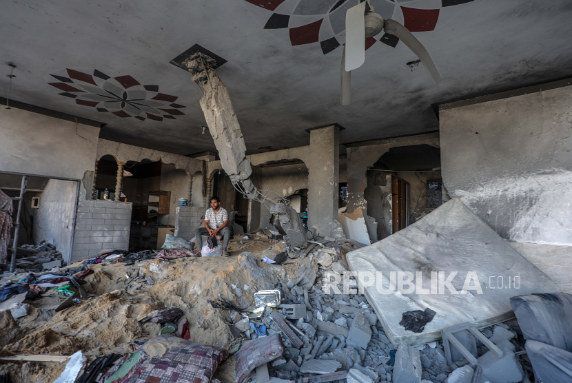 Ilustrasi kerusakan gedung akibat serangan Israel ke Jalur Gaza.