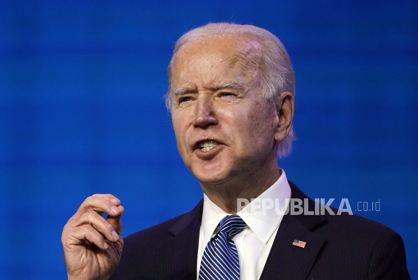  Presiden terpilih Joe Biden berbicara dalam sebuah acara di teater The Queen di Wilmington, Del., Kamis, 7 Januari 2021.