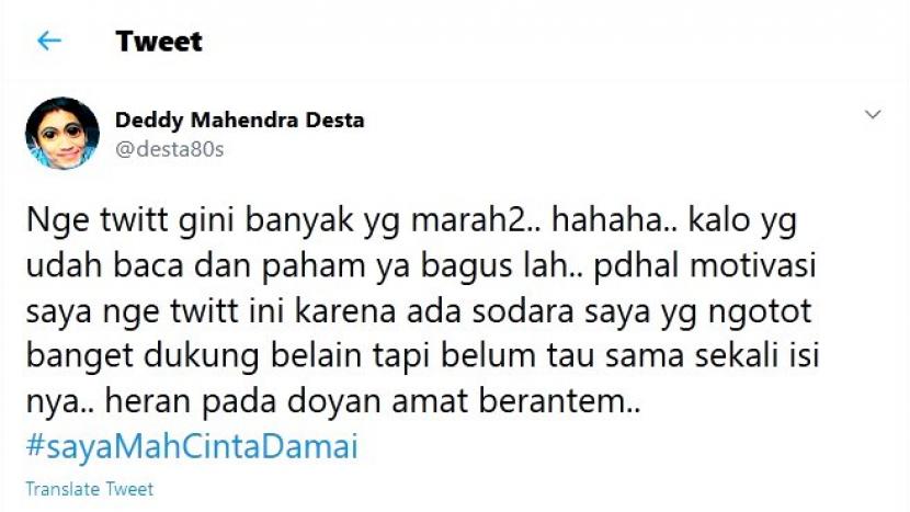 Tweet respons Desta usai dikritisi warganet soal komentar RUU Cipta Kerja