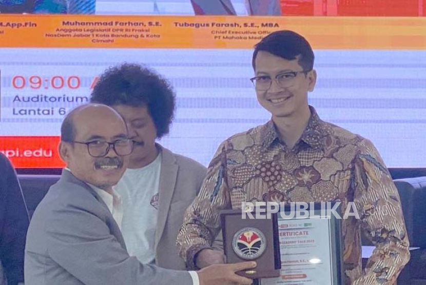 CEO PT Mahaka Media Tubagus Farash menjadi salah satu narasumber FPEB Leader Talk 2023 di Universitas Pendidikan Indonesia, Selasa (17/10/2023).