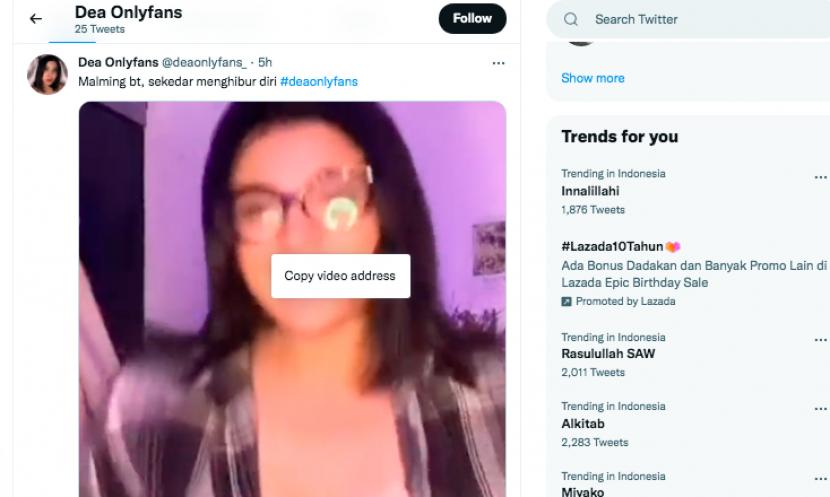 Dea Onlyfans mengunggah video joget di akun twitternya.