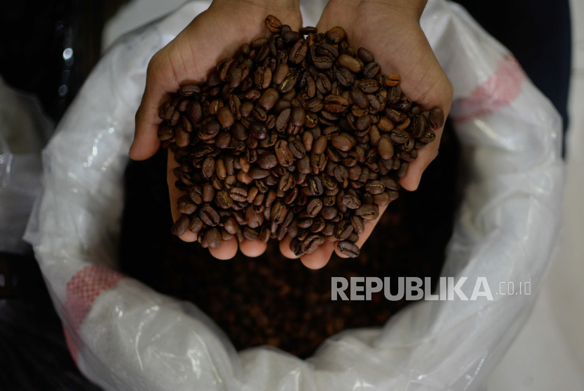 Pedagang memperlihatkan biji kopi (Foto: ilustrasi)