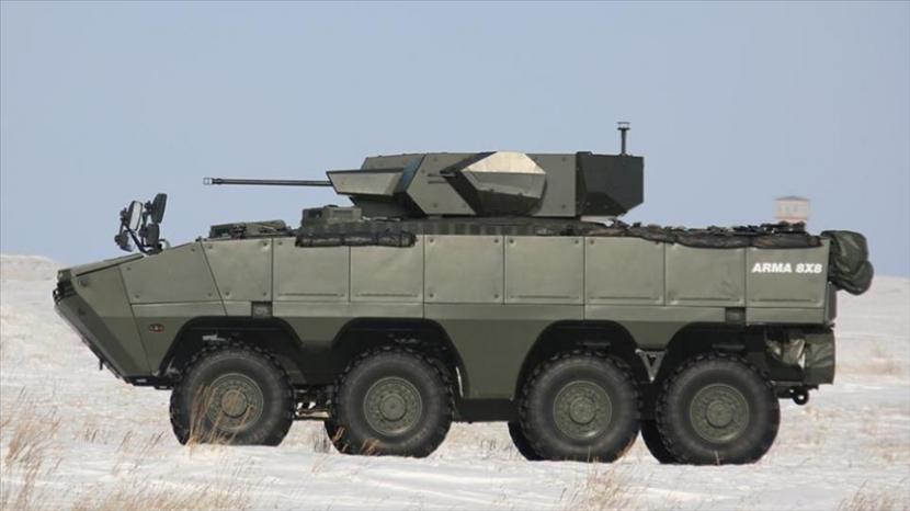 Tentara Kazakhstan pada Senin (1/3) menguji kendaraan tempur lapis baja Arma 8x8 dan sistem senjata kendali jarak jauh Nefer buatan Turki.
