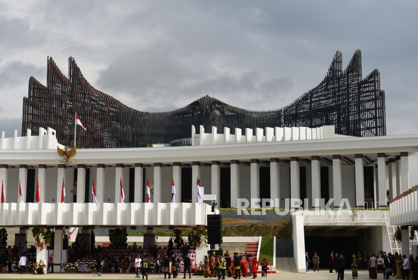 Suasana Istana Negara Ibu Kota Nusantara, Penajam Passer Utara, Kalimantan Tengah, Sabtu (17/8/2024).