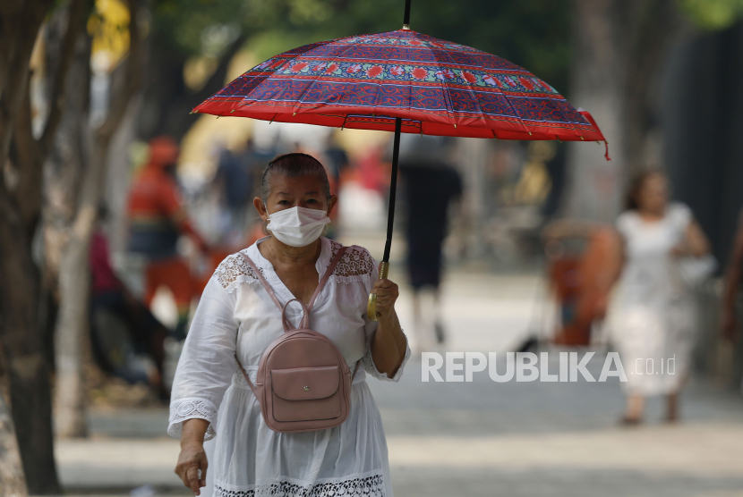  Seorang pejalan kaki memakai masker akibat asap kebakaran hutan yang mencapai Manaus, negara bagian Amazonas, Brasil ,Selasa (27/8/2024). Bangunan-bangunan di Brasilia, ibu kota Brasil yang modernis, diselimuti asap selama dua hari terakhir. Kabut asap ini merupakan dampak dari kebakaran di hutan hujan Amazon, sabana Cerrado, lahan basah Pantanal, dan negara bagian Sao Paulo.