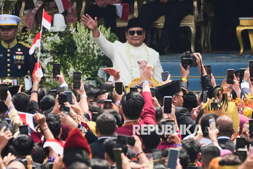 Presiden Prabowo Subianto saat Upacara Peringatan Detik-Detik Proklamasi Kemerdekaan ke-80 RI di Halaman Istana Merdeka, Jakarta, Ahad (17/8/2025). Peringatan HUT ke-80 RI bertemakan Bersatu, Berdaulat, Rakyat Sejahtera, Indonesia Maju.
