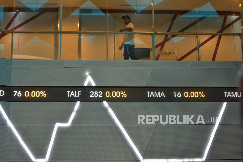 Pekerja berada didekat layar pergerakan Indeks Harga Saham Gabungan (IHSG) usai pembukaan perdagangan Bursa Efek Indonesia (BEI) tahun 2024 di Jakarta, Selasa (2/1/2024). Pada perdagangan perdana di tahun 2024 Indeks Harga Saham Gabungan (IHSG) dibuka mengalami penurunan sebesar 0,14 persen atau 5,4 poin ke level 7.266.