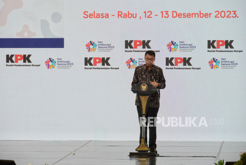 Ketua sementara KPK Nawawi Pomolango di acara Hari Anti Korupsi Sedunia 2023 (Hakordia) di Istora Senayan, Jakarta, Selasa (12/12/2023). 