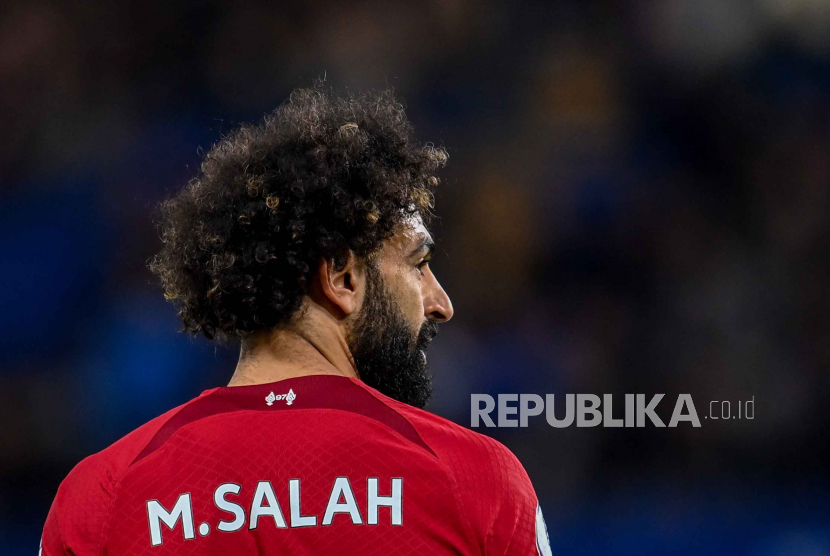 Penyerang Liverpool Mohamed Salah. Mohamed Salah menjadi incaran jangka panjang klub-klub Arab Saudi.
