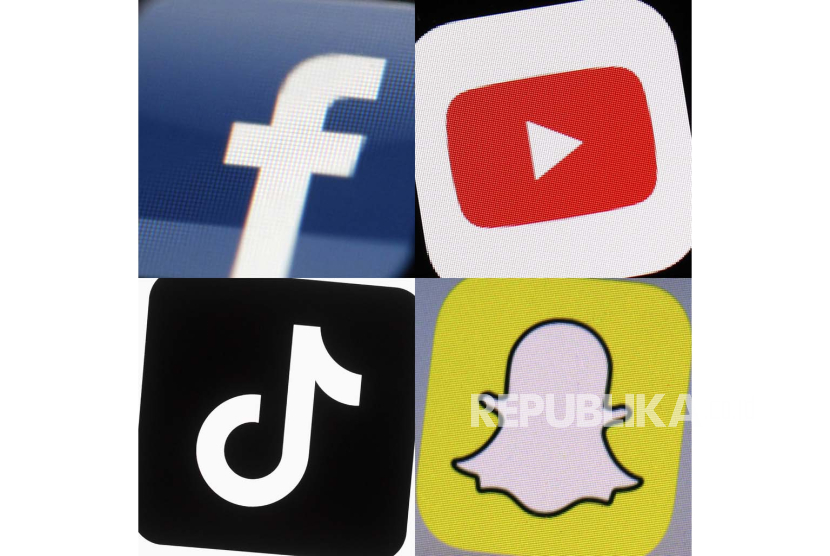FILE - This combination of 2017-2022 photos shows the logos of Facebook, YouTube, TikTok and Snapchat on mobile devices. A trade group representing TikTok, Snapchat, Meta and other major tech companies sued Ohio on Friday, Jan. 5, 2024 over a pending law that requires children to get parental consent to use social media apps. 