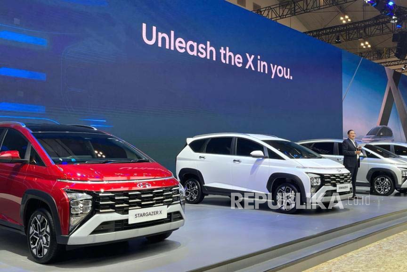 PT Hyundai Motor Indonesia (HMID) resmi meluncurkan produk terbarunya, Hyundai Stargazer X di pameran GAIKINDO Indonesia International Auto Show (GIIAS) 2023 di ICE BSD City, Tangerang, Kamis (10/8/2023). 