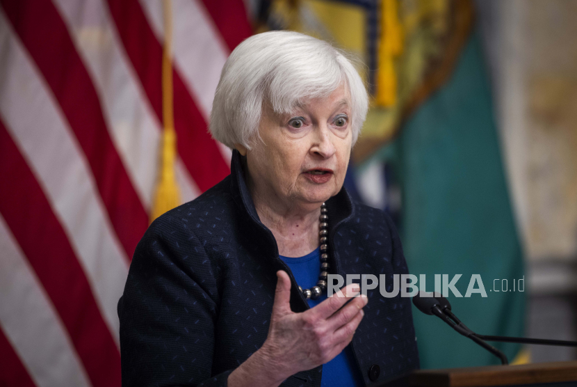  Menteri Keuangan AS Janet Yellen. Amerika Serikat (AS) terancam mengalami default atau gagal bayar utang.