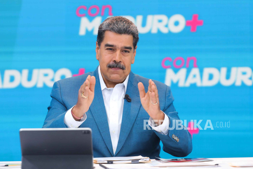 Presiden Venezuela Nicolas Maduro.  Maria Corina Machado dari Partai Liberal akan menghadapi Presiden Nicolas Maduro pada pemilu 2024.