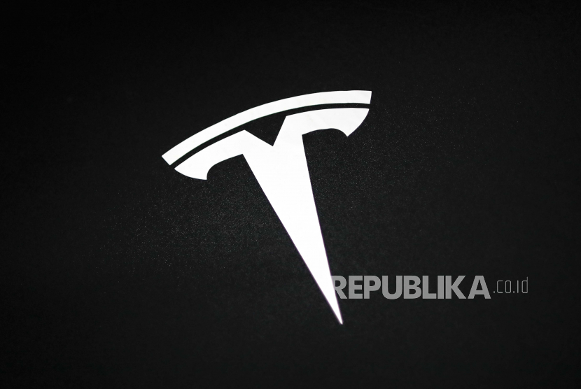 A Tesla logo during the company. 