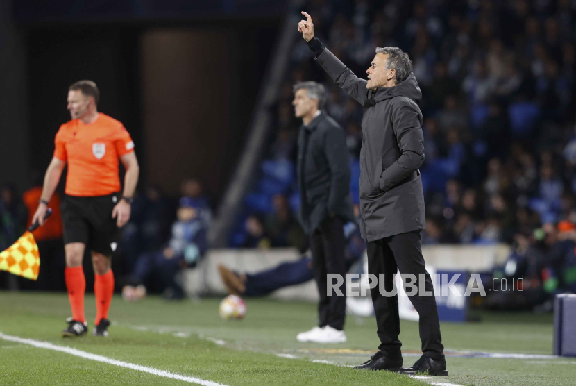  PSG´s head coach Luis Enrique gestures during the UEFA Champions League Round of 16, 2nd leg soccer match between Real Sociedad and Paris Saint-Germain, in San Sebastian, Spain, 05 March 2024.  