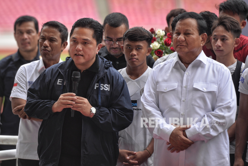 Menteri BUMN sekaligus Ketua Umum PSSI, Erick Thohir bersama Menteri Pertahanan (Menhan) Prabowo Subianto.