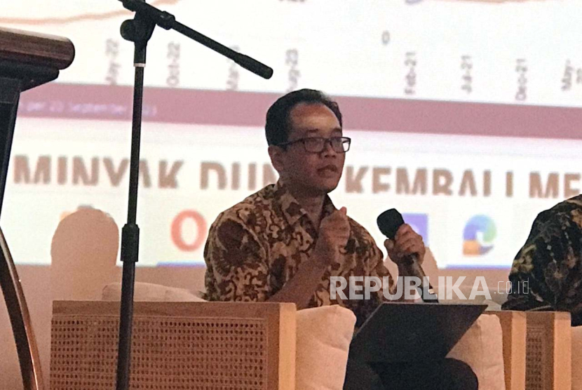 Kepala Pusat Kebijakan Ekonomi Makro Kementerian Keuangan Abdurohman dalam sesi diskusi di Hotel Grand Aston Puncak Bogor, Jawa Barat, Senin (25/9/2023).