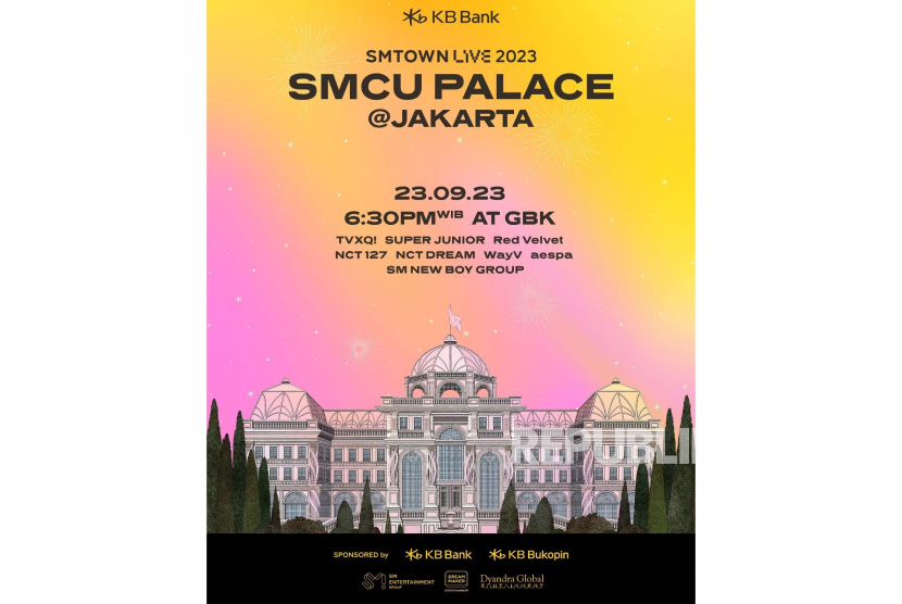Poster konser SMTOWN Live 2023 SMCU Palace @Jakarta with KB Bank di Stadion Gelora Bung Karno, Jakarta. 