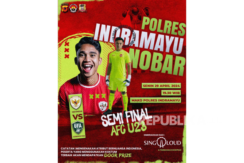 Polres Indramayu menggelar nobar pertandingan Tim Nasional (Timnas) Indonesia melawan Uzbekistan pada babak semifinal Piala Asia U-23. 