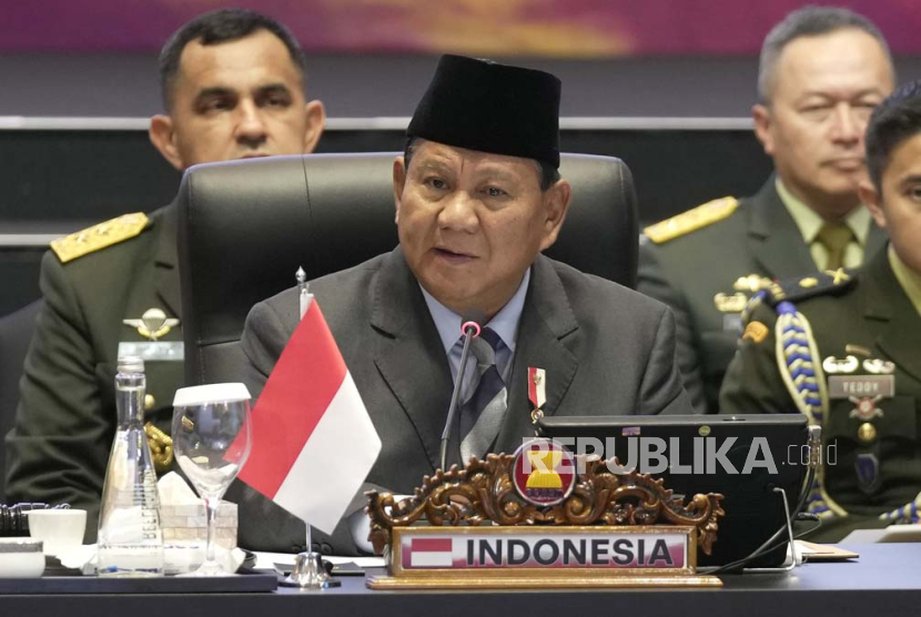 Menhan RI Prabowo Subianto saat menghadiri ASEAN Defense Ministers Meeting (ADMM) ke-17 di Jakarta, Selasa (15/11/2023).