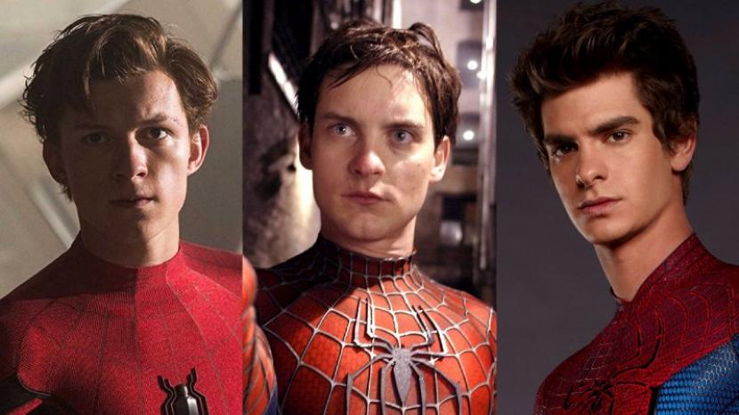Tom Holland, Tobey Maguire dan Andrew Garfield sebagai Spider-Man.