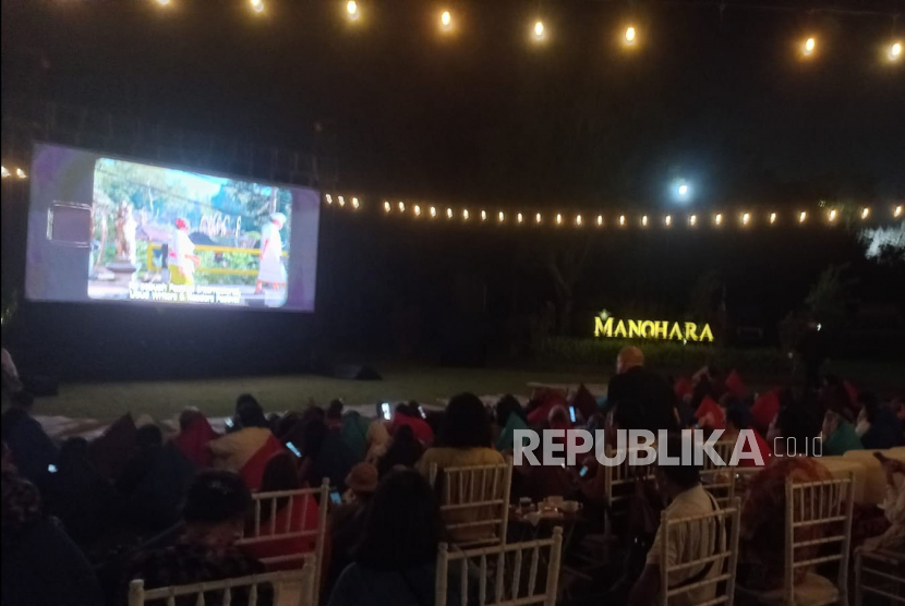 Suasana peluncuran film dokumenter berjudul Unearthing Muarajambi Temples di area kompleks Taman Wisata Candi Borobudur, Magelang, Jawa Tengah, Sabtu (3/6/2023).