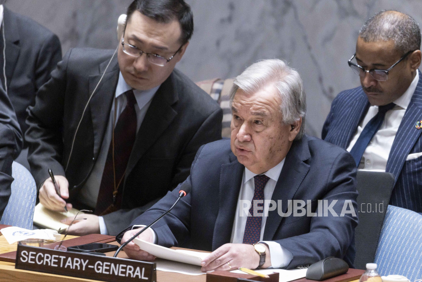 Sekretaris Jenderal PBB Antonio Guterres berbicara di Dewan Keamanan PBB.