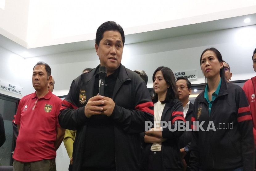 Ketum PSSI periode 2023-2027 Erick Thohir di Kantor PSSI, GBK Arena, Sabtu (18/2/2023).