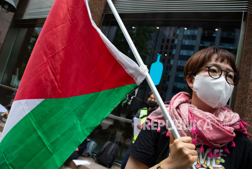 Aksi bela Palestina di Korea Selatan (ilustrasi). Mahasiswa di Korea Selatan menggelar aksi protes solidaritas untuk Palestina sebagai respons serangkaian serangan Israel.