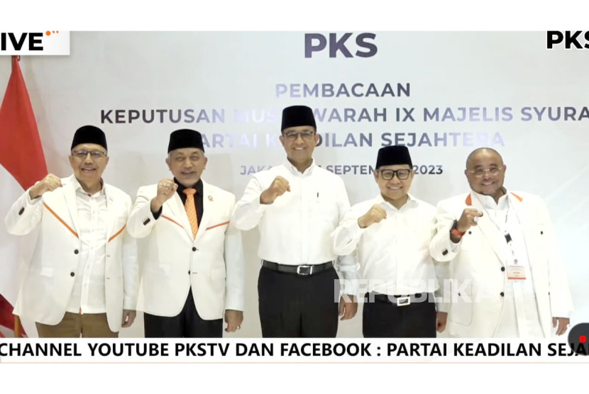 PKS resmi mengusung pasangan Anies Rasyid Baswedan-Abdul Muhaimin Iskandar di Kantor DPP PK, Jakarta, Jumat (15/9/2023) malam. 