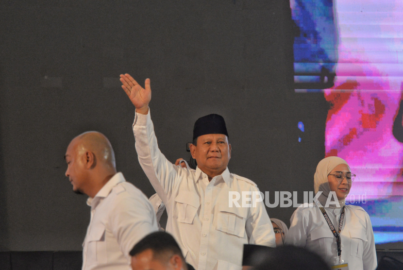 Ketua Umum Partai Gerindra yang juga Capres Nomor Urut 2 Prabowo Subianto. Capres Prabowo Subianto meminta kader Gerindra untuk fokus ke turun ke rakyat.