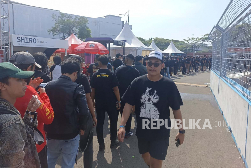 Suasana di gerbang helatan Hammersonic Festival di Ancol, Jakarta Utara, Sabtu (18/3/2023).