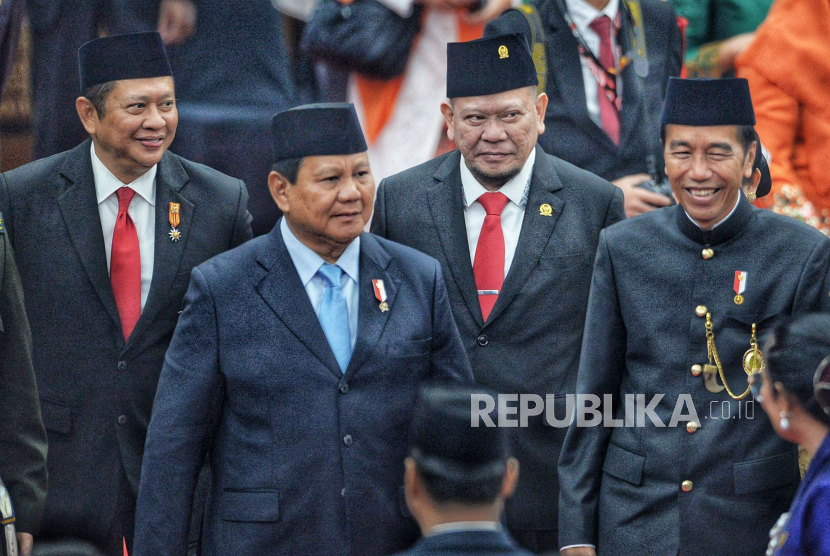 Presiden Joko Widodo, Menteri Pertahanan Prabowo Subianto, Ketua MPR Bambang Soesatyo dan Ketua DPD Lanyalla Mahmud Mattalitti.