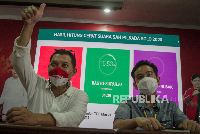 Pasangan Calon Wali Kota dan Wakil Wali Kota Solo dari partai PDI Perjuangan Gibran Rakabuming Raka (kanan) dan Teguh Prakosa (kiri) 