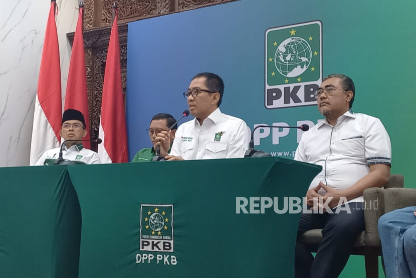 PKB menggelar konferensi pers terkait pelaksanaan muktamar di Kantor DPP PKB, Jakarta Pusat, Jumat (9/8/2024). 