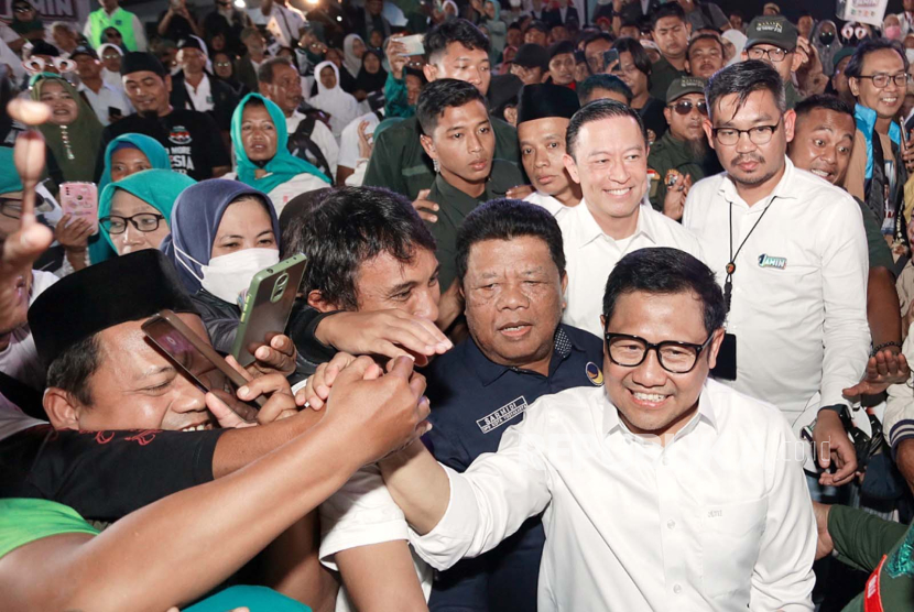 Calon Wakil Presiden nomor urut 1, Abdul Muhaimin Iskandar (Cak Imin) menghadiri Rapat Umum Rakyat Jogja di Yogyakarta, Senin, (29/1/2024). 