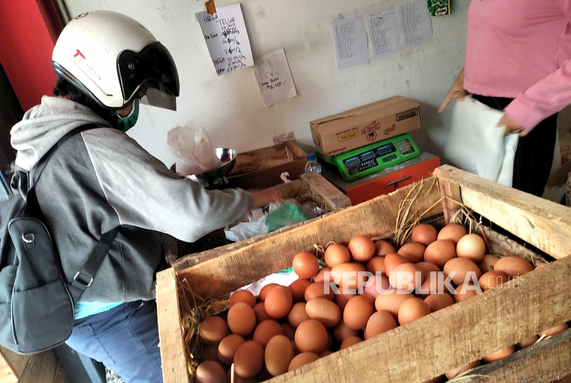 Pembeli memilih telur ayam ras di agen penjual telur Ngasem, Yogyakarta, Senin (12/12/2022). Penjualan eceran secara tahunan diprakirakan meningkat pada Februari 2023.